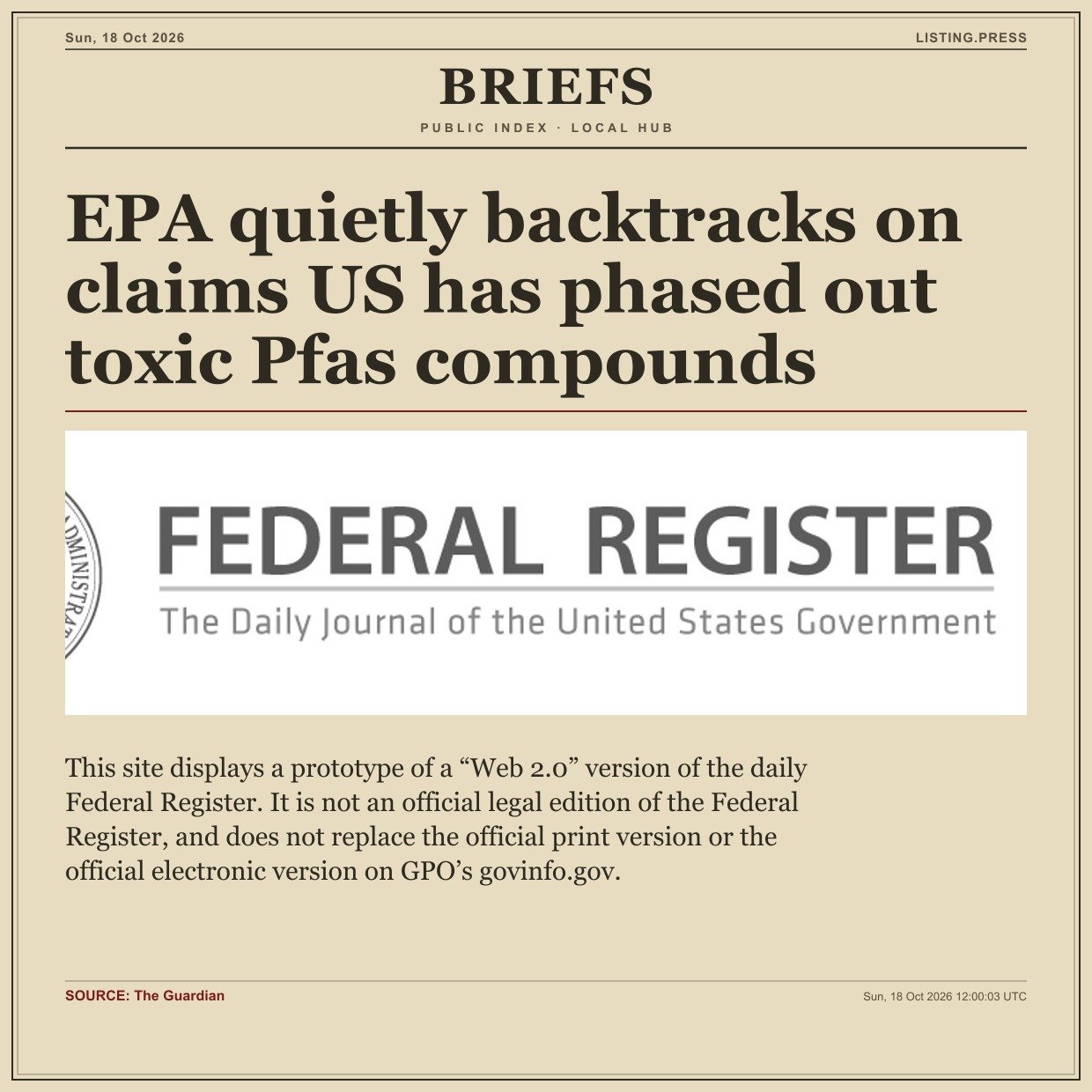 EPA quietly backtracks on claims US has phased out toxic Pfas compounds