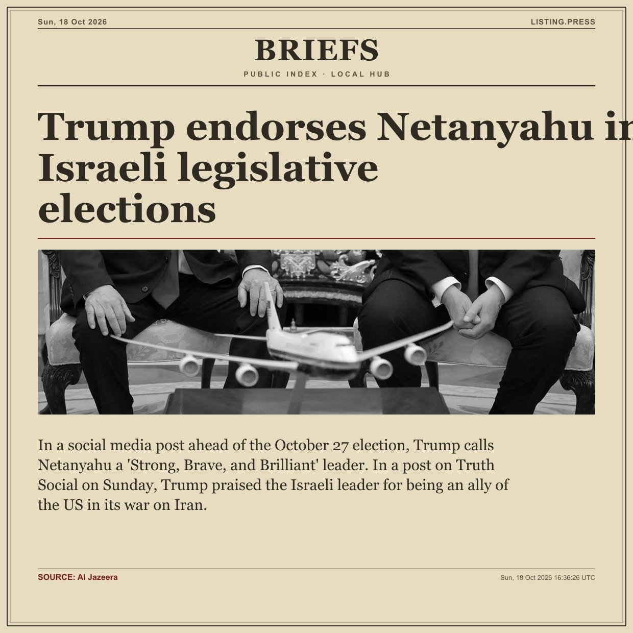 Trump endorses Netanyahu in Israeli legislative elections