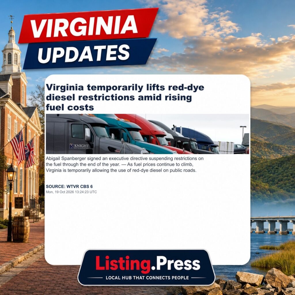 Virginia temporarily lifts red-dye diesel restrictions amid rising fuel costs
