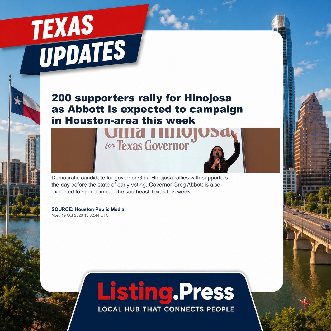 200 supporters rally for Hinojosa as Abbott is expected to campaign in Houston-area this week