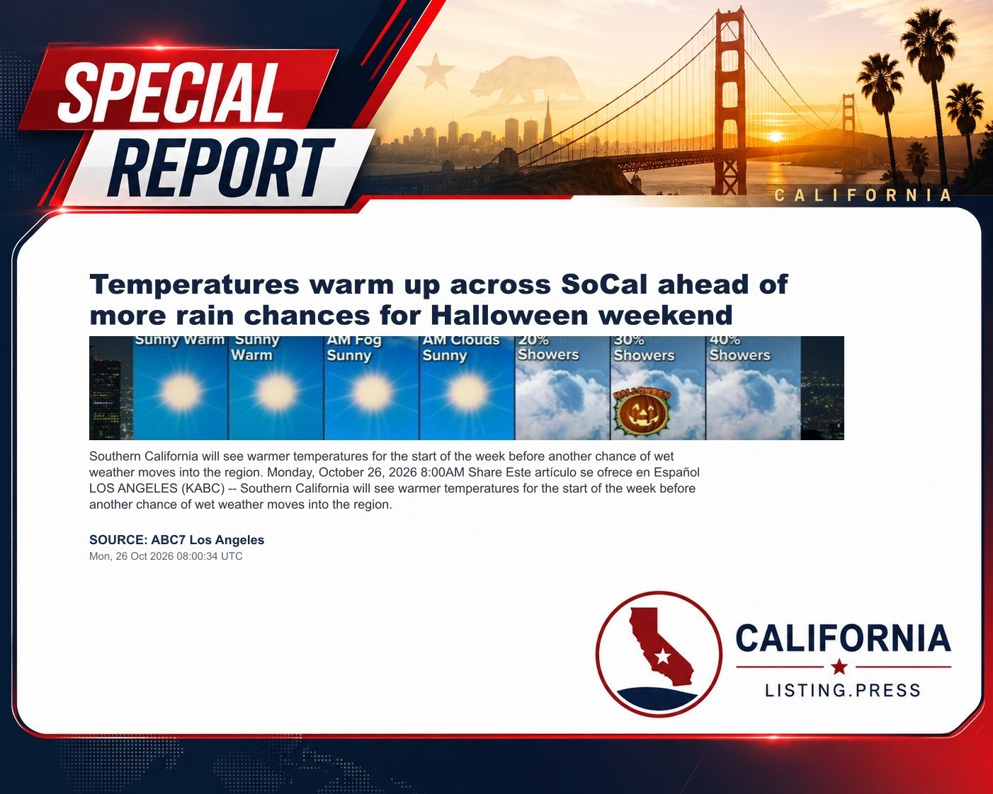 Temperatures warm up across SoCal ahead of more rain chances for Halloween weekend