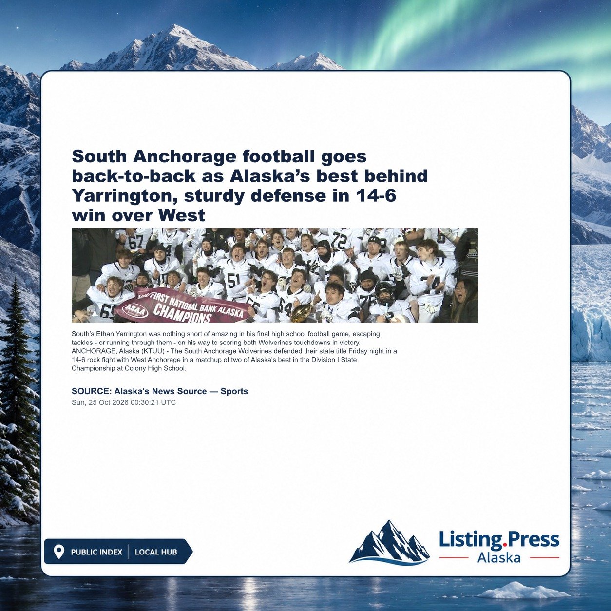 South Anchorage football goes back-to-back as Alaska’s best behind Yarrington, sturdy defense in 14-6 win over West