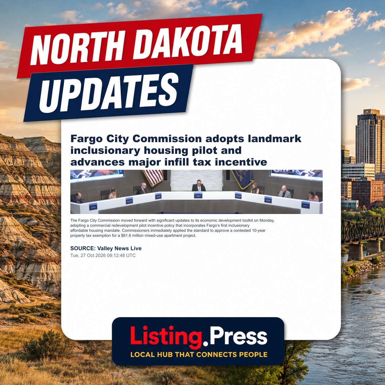 Fargo City Commission adopts landmark inclusionary housing pilot and advances major infill tax incentive