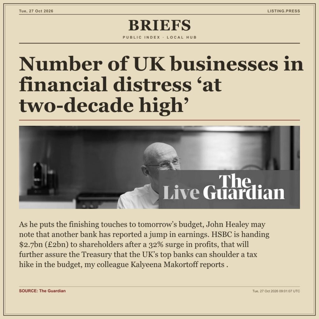 Number of UK businesses in financial distress ‘at two-decade high’