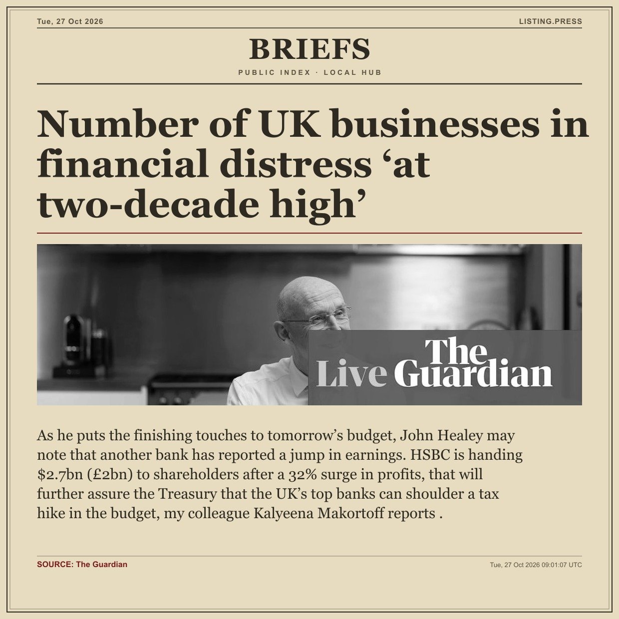 Number of UK businesses in financial distress ‘at two-decade high’