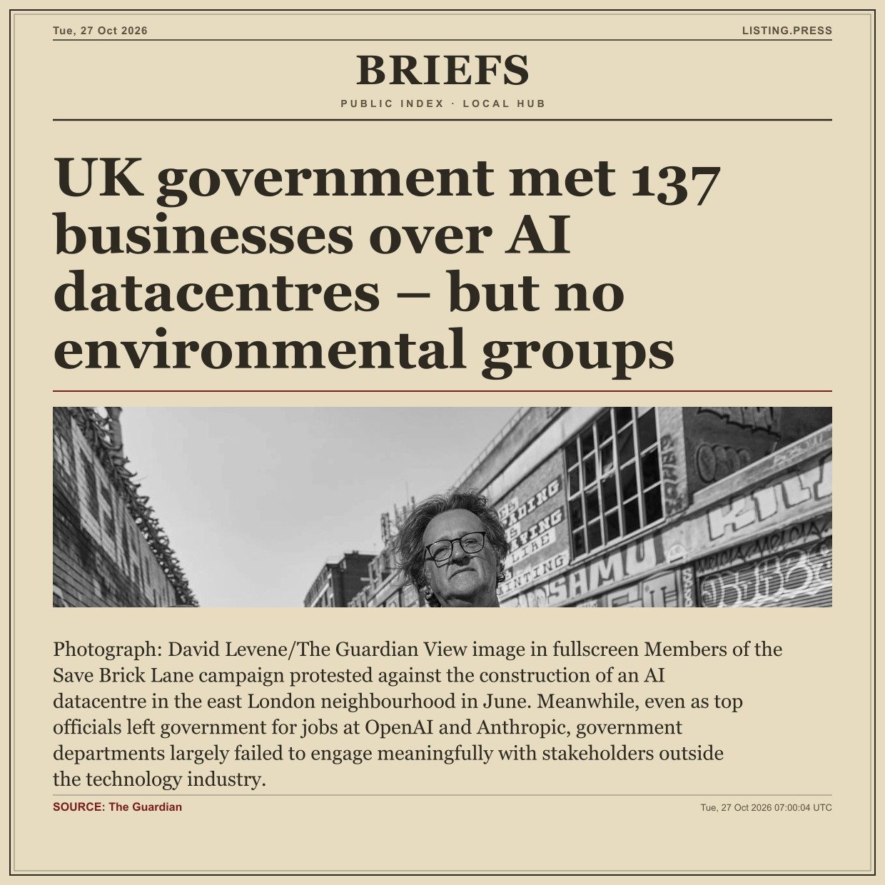UK government met 137 businesses over AI datacentres – but no environmental groups